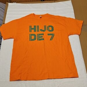 ALSTYLE Classic Orange Graphic Print Men's T-Shirt 'Hijo De 7' Crew Neck L